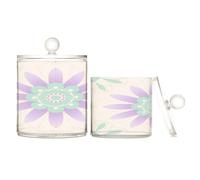 Abstract Flower Soft Lilac and Green Clear Plastic Storage Container Jars with lid Pantry Essentials Decorative storage bins for Cotton Swabs,Cotton Pads,Floss Picks,Paper Clips,Hair Clips 2