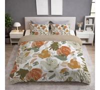 Abstract Flowers Autumn Leaves Duvet Cover Warm SOFT & BREATHABLE & FlULLY Natural Mature Comfortable Duvet Cover with Zipper Beige Bedding for Girls Super King 220 x 260