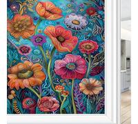 Abstract Flowers Frosted Window Privacy Film, Colorful Floral Bohemian Patterns Glass Covering, Static Cling Window Sticker Decals for Home 70x100 cm