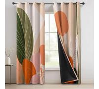 Abstract Flowers Leaves Printed 100% Blackout Curtains For Bedroom & Living Room 46 X 90 In (2 Panels) - Thermal Insulated Energy Saving Eyelet Curtains, Noise Reducing Window Drapes Orange Pink