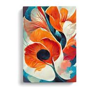 Abstract Flowers Modern No.1 Red, Brown, Blue Canvas Print for Living Room Bedroom Home Office Décor, Wall Art Picture Ready to Hang, 30x20 Inch (76x50 cm)