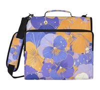 Abstract Flowers Orange Purple Pansies 1.5 Inch 3 Ringing Zip Up Binder with Strap Waterproof Portfolio Binder for Office School Clip de cremallera escolar