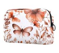 Abstract Flowers Plants Flying Butterfly and Dragonfly Cosmetic Makeup Bag Small Travel Zipper Pouch Portable Toiletry Bag Makeup Organizer for Women Girls