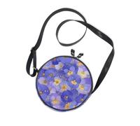 Abstract Flowers Purple Pansies Round Cross Body Purse for Women Practical with Adjustable Strap Messenger Bag Crossbody For Hiking Traveling Canvas Messenger Purse