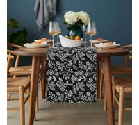 Abstract Flowers Table Runner 18x72 inch White Dandelion Lavender Floral Wild Botanical Leaves Black Cotton Linen Dining Table Runner Ideal for Dresser Kitchen Coffee Tables - Machine Washable