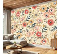 Abstract Flowers Wallpaper Beige (350×256 Cm) - Pastoral Style, Decorative Wallpaper, Silk Fabric,Suitable for Living Room, Bedroom, Bathroom, and Office Walls