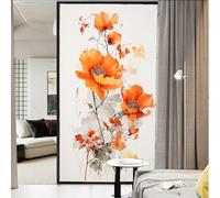 Abstract Flowers Window Film Sun Blocking Orange Nature Flower Stained Glass Window Film No Glue Decorative Window Cling for Home Window&Glass Door 90 x 140 cm