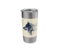 Abstract Flowing Line Wolf Head Profile Animal Art Stainless Steel Insulated Tumbler