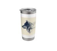 Abstract Flowing Line Wolf Head Profile Animal Art Stainless Steel Insulated Tumbler