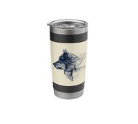 Abstract Flowing Line Wolf Head Profile Animal Art Stainless Steel Insulated Tumbler