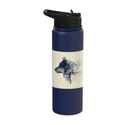 Abstract Flowing Line Wolf Head Profile Animal Art Stainless Steel Insulated Water Bottle