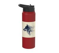 Abstract Flowing Line Wolf Head Profile Animal Art Stainless Steel Insulated Water Bottle