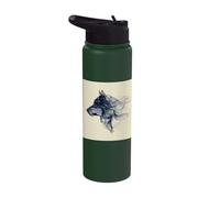 Abstract Flowing Line Wolf Head Profile Animal Art Stainless Steel Insulated Water Bottle