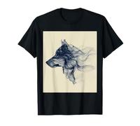 Abstract Flowing Line Wolf Head Profile Animal Art T-Shirt