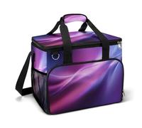 Abstract Flowing Wave Lines Gradient Violet Pink Camping Cooler Bag Insulated Beach Coolers Portable Leak Proof Bags with Shoulder Strap