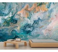 Abstract Fluid Art Wallpaper Teal Blue Fluid Abstract Wall Mural Modern Emerald Green Marble Mural Wallpaper for Living Room Bedroom Bathroom 400 x 280 cm