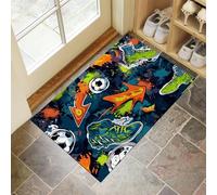 Abstract Football Door Mats 60 X 90 Cm, Washable Indoor Doormat Tpr Non-Slip, Dirt Trapper Front Door Mat Inside, Graffiti Style Super Absorbent Entrance Rug For Entryway, Pets And Dogs - Dark Blue