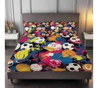 Abstract Football Single Fitted Sheet Graffiti Style Bed Sheets Deep Pocket 12 inch (30 cm) Soft Cozy 3 Piece Microfibre Bed Sheet 90x190 cm with 2 Pillowcases 50x75 cm