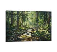 Abstract Forest Canvas Wall Art, Watercolor Green Trees River Landscape Picture Painting on Canvas, Print Poster Decoration Artwork for Home Living Room Bedroom Wall Decor Frame 12x18inch(30x45cm)
