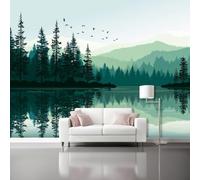 Abstract Forest Lake Mountain View Wall Mural Wallpaper, Non Self Adhesive Paste The Wall Mural for Living Room Bedroom, Green Black High Definition Art Wall Decor - 400 x 280 cm (W x H)