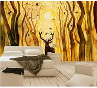 Abstract Forest Sunlight Flying Birds Elk Modern 3D Wallpaper Premium Textured Silk Neutral Tones Material Ideal for Living Room Bedroom-300cm×210cm