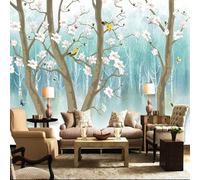 Abstract Forest Trees Flowers Birds Modern 3D Wallpaper Premium Textured Silk Neutral Tones Material Ideal for Living Room Bedroom-150cm×105cm