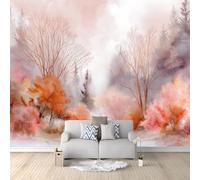 Abstract Forest Woods Landscape Texture Wall Mural 400 x 280 cm Pink Non-Woven Photo Wallpaper, Large Wall Covering for Living Room & Bedroom, Paste the Wall