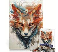 Abstract Fox Portrait with Watercolor Effect Jigsaw Puzzles 1000 Pieces for Teenagers Restful Game Firm Edge Family Bond Home Art (38x52cm)