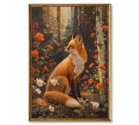 Abstract Fox Wall Art Orange Fox Canvas Painting Gothic Animal Prints Cute Fox Poster Gothic Forest Painting Wild Animal Pictures Fox Artwork Animals And Flower Canvas Fox Art Decor 16x24inch No Frame