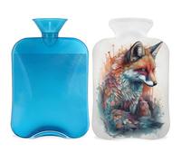 Abstract Foxes Cute Fox Hot Water Bottle with Cover, 2L Hot Water Bag for Pain Relief, Neck Soft and Shoulder, Hand Feet Warmer, Hot and Cold Compress for Adult Kids