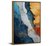Abstract Framed Wall Art for Bedroom Navy Blue and Gold Wall Decor Pictures for Hallway Abstract Ocean Wave Painting Canvas Prints Modern Neutral Marble Poster Artwork Bathroom Decorations 12x16"