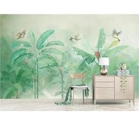 Abstract Fresh Green Plants Flying Birds Modern 3D Wallpaper Premium Textured Silk Neutral Tones Material Ideal for Living Room Bedroom-200cm×140cm