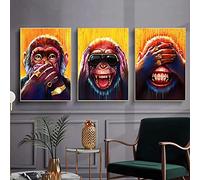 Abstract Funny Monkey Painting on Canvas Posters and Prints Animals Monkey Wall Art Pictures for Living Room Home Decor 60x90cmx3 Frameless