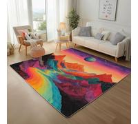 Abstract Galaxy Mountains Area Rug 150x210cm Soft Short Pile Carpet - Anti-Slip Backing, Machine Washable Rugs Modern Colorful Cosmic Landscape Faux Wool Rug for Living Room, Bedroom, Kitchen