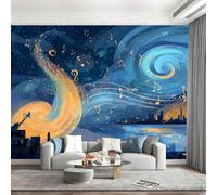 Abstract Galaxy Sheet Music Blue Mural Wallpaper 500x280cm(W x H) Feature Wallpaper Wall Paper Galaxy City Architecture Wall Stickers for Bedrooms Nightstand Drawer Cabinet Renter Decals