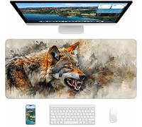 Abstract Gaming Mouse Pad, Wolf Large Mouse Mat 800x400x3mm, Desk Pad with Stitched Edges, Keyboard Mat with Waterproof Non-Slip Rubber Base, Desk Accessories and PC Accessories Gifts J-3399