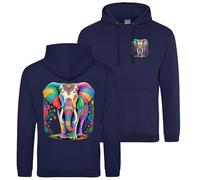 Abstract Ganesh Elephant Adults Hoodie - Colourful Hindu Deity Inspired Print - Front and Back Design - Diwali Festival Hooded Top for Men and Women, S, Navy