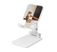 Abstract Gavel Minimalist Geometric Justice Foldable Cell Phone Stand Adjustable Angle Height Desktop Portable Cellphone Cradle Compatible With All Smartphone White-Style