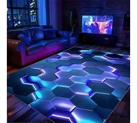 Abstract Geometric Area Rug,80x150cm, Cool Purple Honeycomb Hexagon Print Decorative Carpet, Optical Illusion Rug With Non-Slip Backing, Pet Kid Friendly Rugs for Bedroom Kids Room Playroom