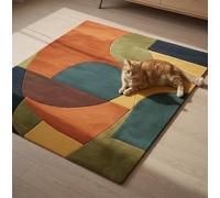Abstract Geometric Area Rug, Multicolour Boho Living Room Carpet 10 * 14 | Bold Colour Block Design, Mid-Century Modern Style, Soft Textured Pile, Living Room Decor, Earthy Tones