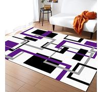 Abstract Geometric Art Black Purple Area Rug, Modern Geometric Living Room Rugs, Indoor Non-Slip Kids Rugs, Machine Washable Breathable Durable Carpet for Front Entrance Floor Decor,120 x 180 cm
