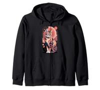 Abstract Geometric Calico Cat Retro Modern Art Zip Hoodie