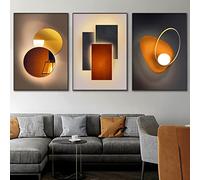 Abstract Geometric Canvas Wall Art Orange Geometric Artwork for Home Geometric Poster Prints Modern Minimalist Wall Art Orange Canvas Pictures Geometric Painting for Office Decor 16x24inchx3 No Frame