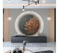 Abstract Geometric Circular Bamboo Forest Butterfly Modern 3D Wallpaper Premium Textured Silk Neutral Tones Material Ideal for Living Room Bedroom-300cm×210cm