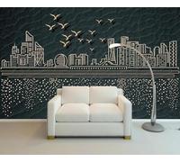 Abstract Geometric City Architecture Birds Modern 3D Wallpaper Premium Textured Silk Neutral Tones Material Ideal for Living Room Bedroom-400cm×280cm