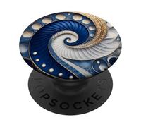 Abstract Geometric Fibonacci Spiral Art in Blue, Gold, White PopSockets Adhesive PopGrip