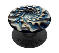 Abstract Geometric Fibonacci Spiral Art in Blue, White Gold PopSockets Adhesive PopGrip