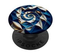 Abstract Geometric Fibonacci Spiral Art in Blue, White, Gold PopSockets Adhesive PopGrip