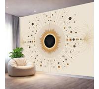 Abstract Geometric Gold Wall Mural,Peel and Stick Non-Woven Wallpaper -Modern Beige Wall Decor for Living Room Bedroom & Nursery Removable & Self-Adhesive 350 x 256 cm（WxH