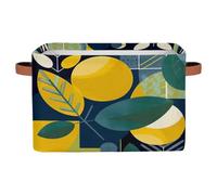 Abstract Geometric Leaves Storage Basket with Leather Handles, Foldable Fabric Storage Bin Large Collapsible Organizer for Clothes Toys Laundry Bathroom Nursery 15x11x9.5 In